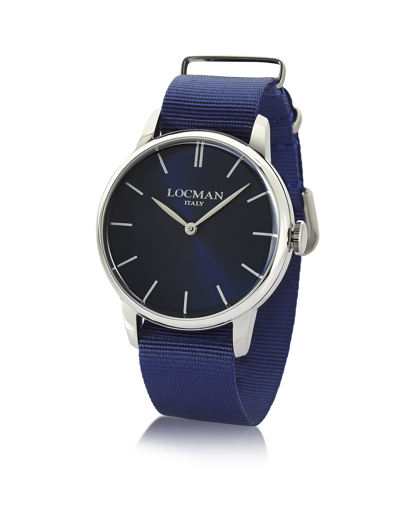 Shop Locman 1960 Stainless Steel Mens Watch W/blue Canvas Strap