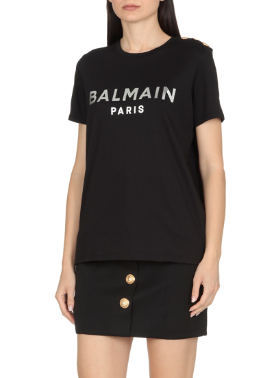 Shop Balmain Loged T-shirt In Noir/argent