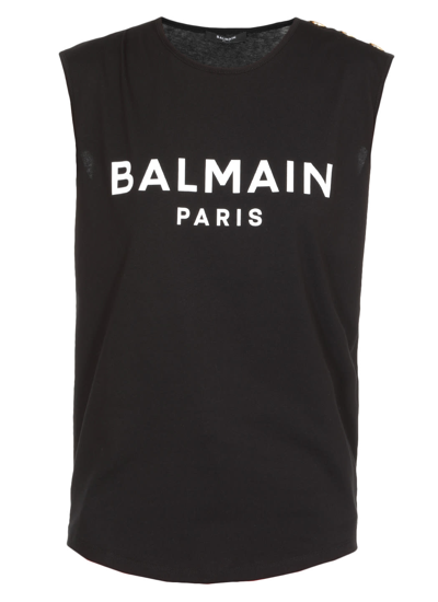 Shop Balmain Logo Top In Noir/blanc