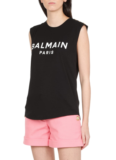 Shop Balmain Logo Top In Noir/blanc
