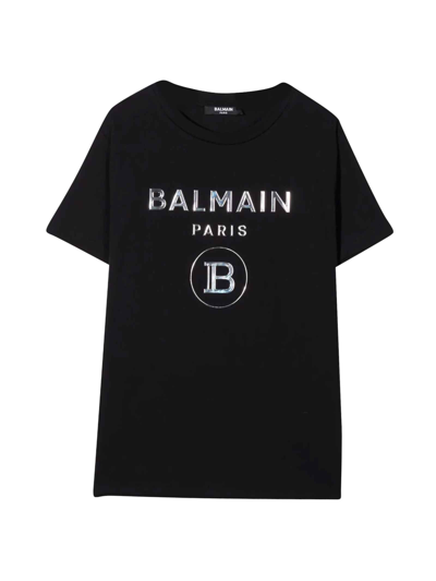 Shop Balmain Black T-shirt With White Print In Nero