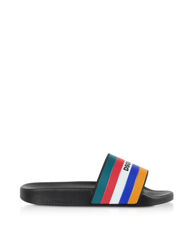 Shop Dsquared2 Black & Multicolor Stripes Womens Rubber Slides
