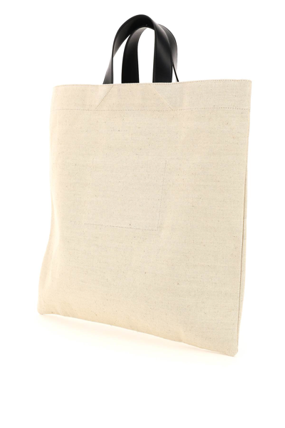 Shop Jil Sander Canvas Squared Tote Bag In Natural