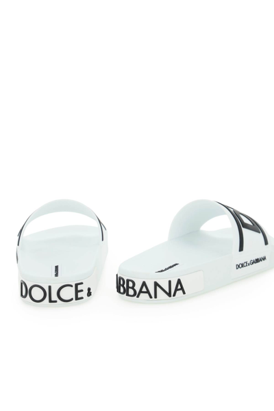 Shop Dolce & Gabbana Logo Rubber Sliders In Bianco+nero