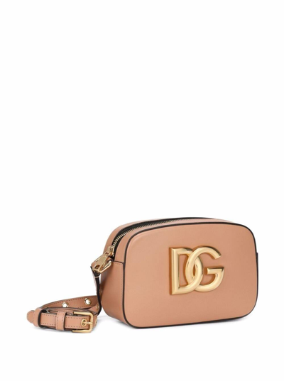 Shop Dolce & Gabbana Beige Leither Crossbody Bag Wht Logo Plaque In Rosa