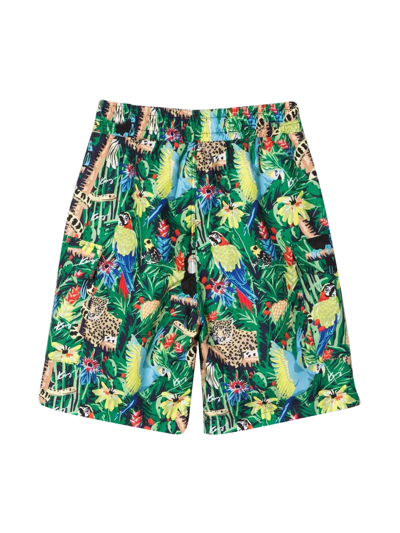 Shop Kenzo Boys Swimsuit Multicolor With Tiger Print And Flower Print, Waist With Elasticated Drawstring And Tw