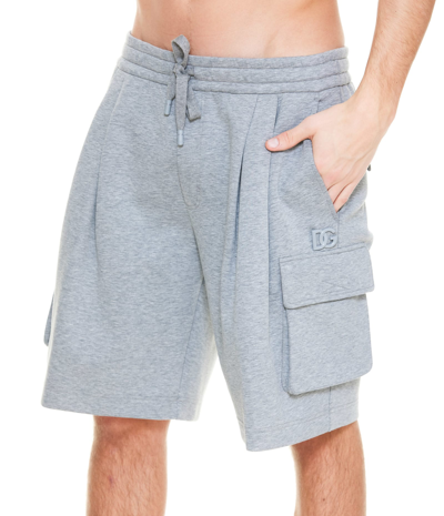 Shop Dolce & Gabbana Jogger Shorts With Dg Logo In Melange Grigio