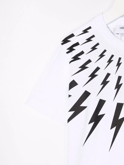 Shop Neil Barrett Kids White T-shirt With Black Fair-isle Thunderbolt Print On Front And Back In Bianco