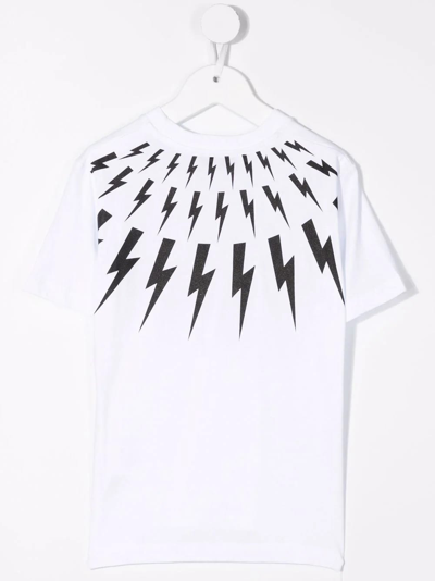 Shop Neil Barrett Kids White T-shirt With Black Fair-isle Thunderbolt Print On Front And Back In Bianco