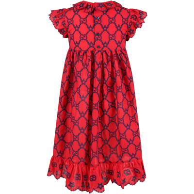 Shop Gucci Red Dress For Girl With Stars In Red Navy