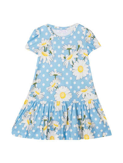 Shop Monnalisa Light Blue Dress With Floreal Print In C