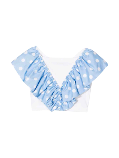 Shop Monnalisa White Top With Light Blue Rouches In C