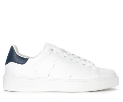 Shop Woolrich Sneaker In White And Blue Leather In White Blu