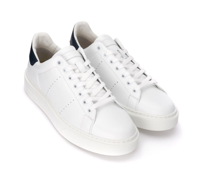 Shop Woolrich Sneaker In White And Blue Leather In White Blu