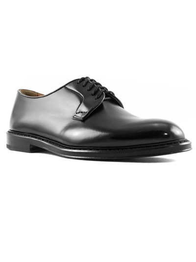 Shop Doucal's Black Semi-glossy Leather Derby Shoes In Horse Black