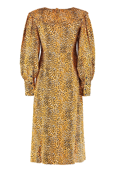 Shop Ganni Printed Dress In Bright Marigold