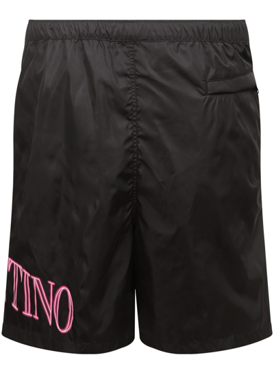 Shop Valentino Logo Print Shorts In Black