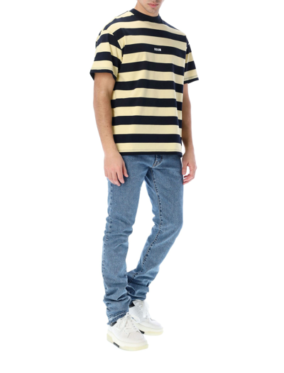 Shop Msgm Striped Pattern S/s T-shirt In Blu/giallo