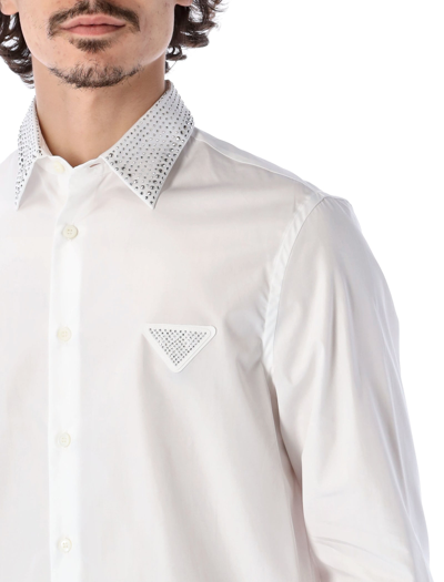 Shop Prada Studded Cotton Shirt In Bianco