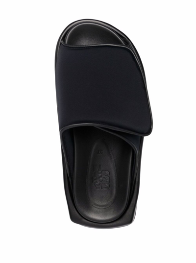 Shop Gia Borghini Black Leather And Scuba Slide Sandals With Velcro Closure In Nero