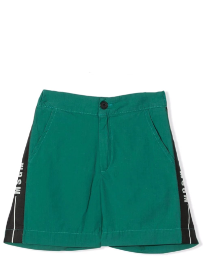 Shop Msgm Shorts With Logo Band In Green