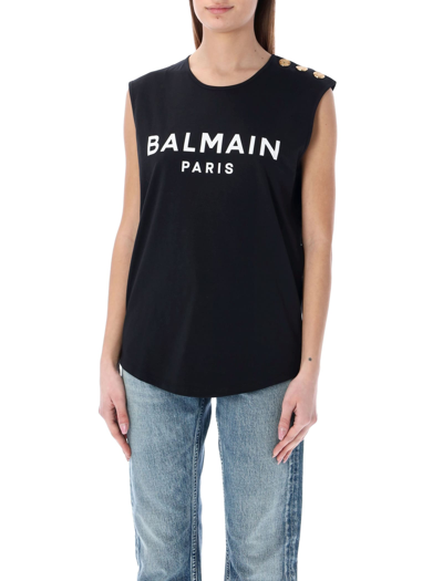 Shop Balmain 3-buttons Logo Tank Top In Black