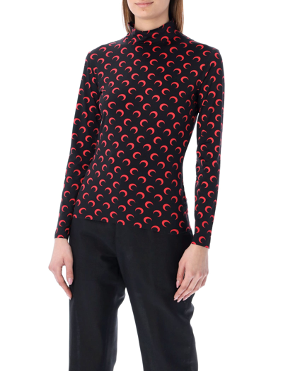 Marine Serre Red Second Skin Moon Long Sleeve T-shirt In Black
