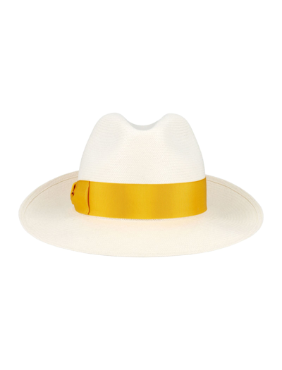 Shop Borsalino Giulietta Panama Fine Hat In White Yellow