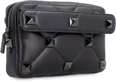 Shop Valentino Garavani - Roman Stud Quilted Leather Shoulder Bag In Black