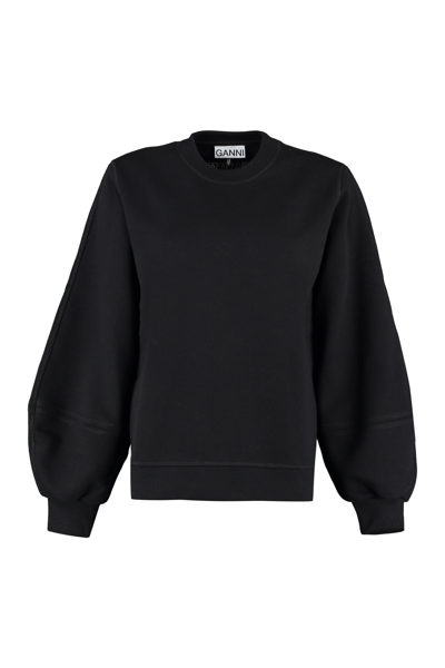 Shop Ganni Cotton Crew-neck Sweatshirt In Black