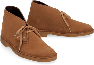 Shop Clarks Suede Desert Boots In Saddle Brown