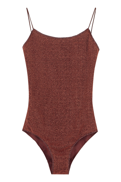 Shop Oseree Lumière Maillot One-piece Swimsuit In Brown