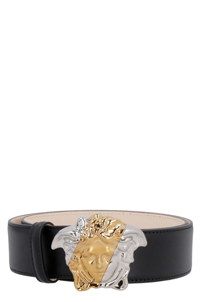 Shop Versace Palazzo Dia Leather Belt In Black