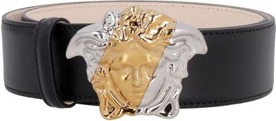 Shop Versace Palazzo Dia Leather Belt In Black