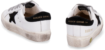 Shop Golden Goose May Leather Sneakers In White