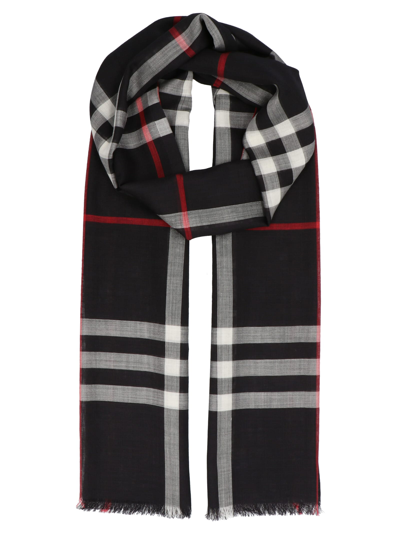 Shop Burberry Giant Check Gauze Scarf In Blue