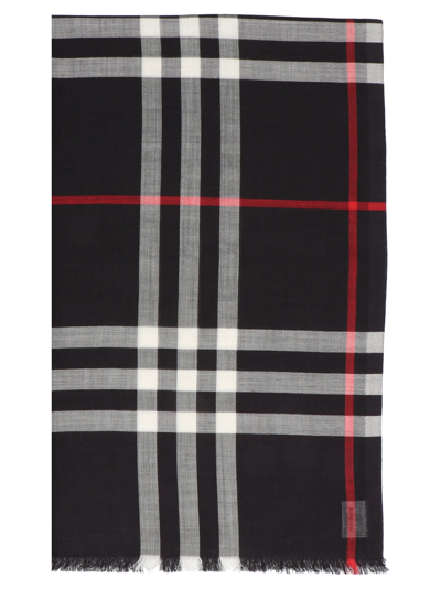 Shop Burberry Giant Check Gauze Scarf In Blue