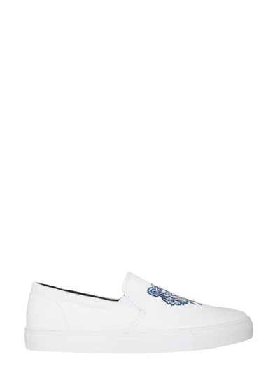 Kenzo White K-skate Tiger Slip-on Sneakers In Bianco
