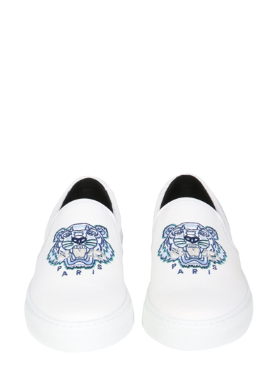 Kenzo White K-skate Tiger Slip-on Sneakers In Bianco