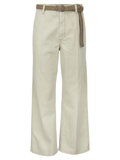 Shop Brunello Cucinelli Wide Trousers With Belt In Mint