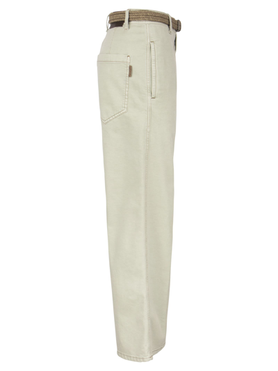 Shop Brunello Cucinelli Wide Trousers With Belt In Mint