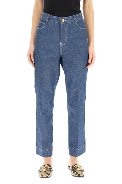 Shop Tory Burch Cropped Jeans In Deep Blue