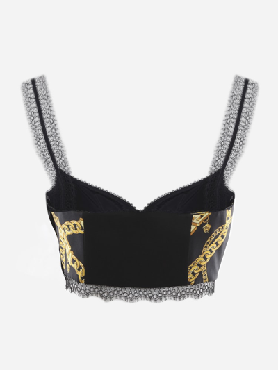 Shop Versace Chain Print Silk Bralette In Nero