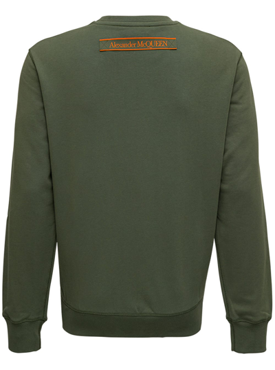 Shop Alexander Mcqueen Green Cotton Crew Neck Sweatshirt With Logo In Kaki