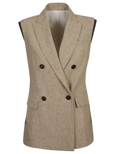 Shop Brunello Cucinelli Double-breasted Gilet  In Brown