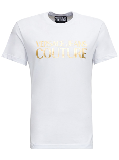 Shop Versace White Cotton T-shirt With Logo Print