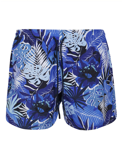 Shop Etro Drawstring Waist Leaf Printed Shorts In Celeste