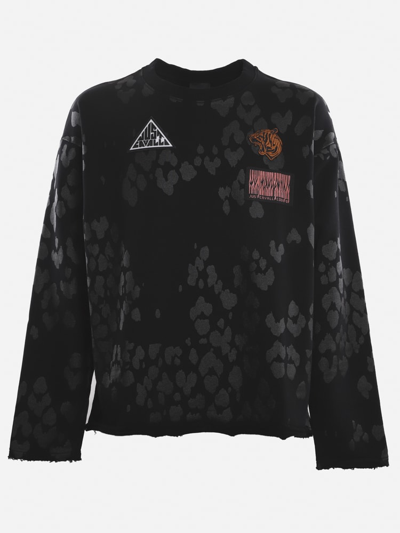 Shop Just Cavalli Cotton Sweatshirt With Logo Patch And All-over Contrasting Print In Nero