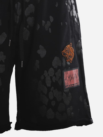 Shop Just Cavalli Cotton Shorts With Logo Patch And All-over Contrasting Print In Nero
