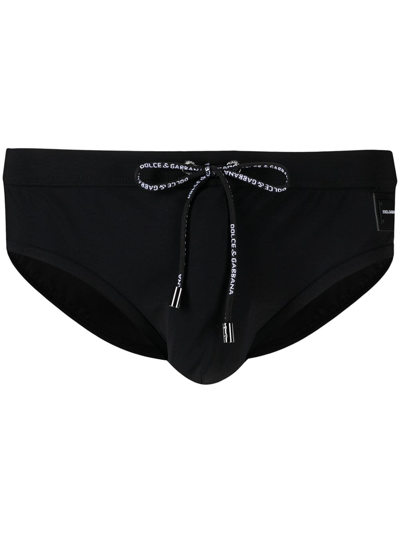 Shop Dolce & Gabbana Black Stretch Fabric Swim Briefs With Logo In Nero